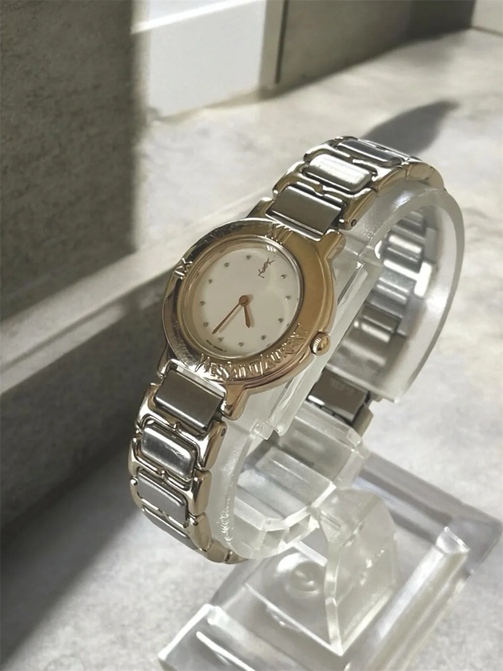 Yves Saint Laurent Two-Tone Gold and Silver Women's Bracelet Watch - Picture 9 of 17